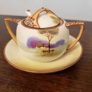 Hand Painted Condiment Jar with Lid & Spoon Vintage Nippon